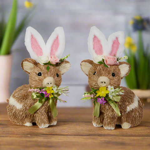 10" Pig with Bunny Ears | RAZ Easter Home Decor | Cute Spring Decoration | Adorable Farmhouse Style