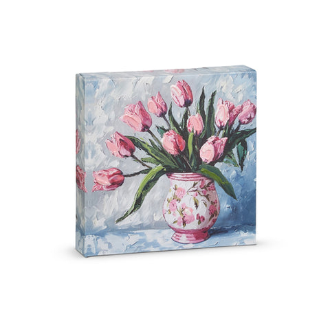 Potted Tulips Wall Art, 6" Floral Decor Accent, Perfect Home Decoration, Gift for Flower Lovers Floral Wall Art Pink Vase