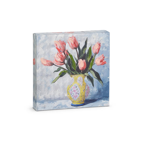 Potted Tulips Wall Art, 6" Floral Decor Accent, Perfect Home Decoration, Gift for Flower Lovers Floral Wall Art Yellow Vase