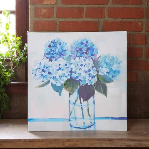 Blue Floral Wall Art 16 Inch Medium Size Botanical Home Decoration Ideal Gift for Housewarming or Garden Fans Floral Wall Art