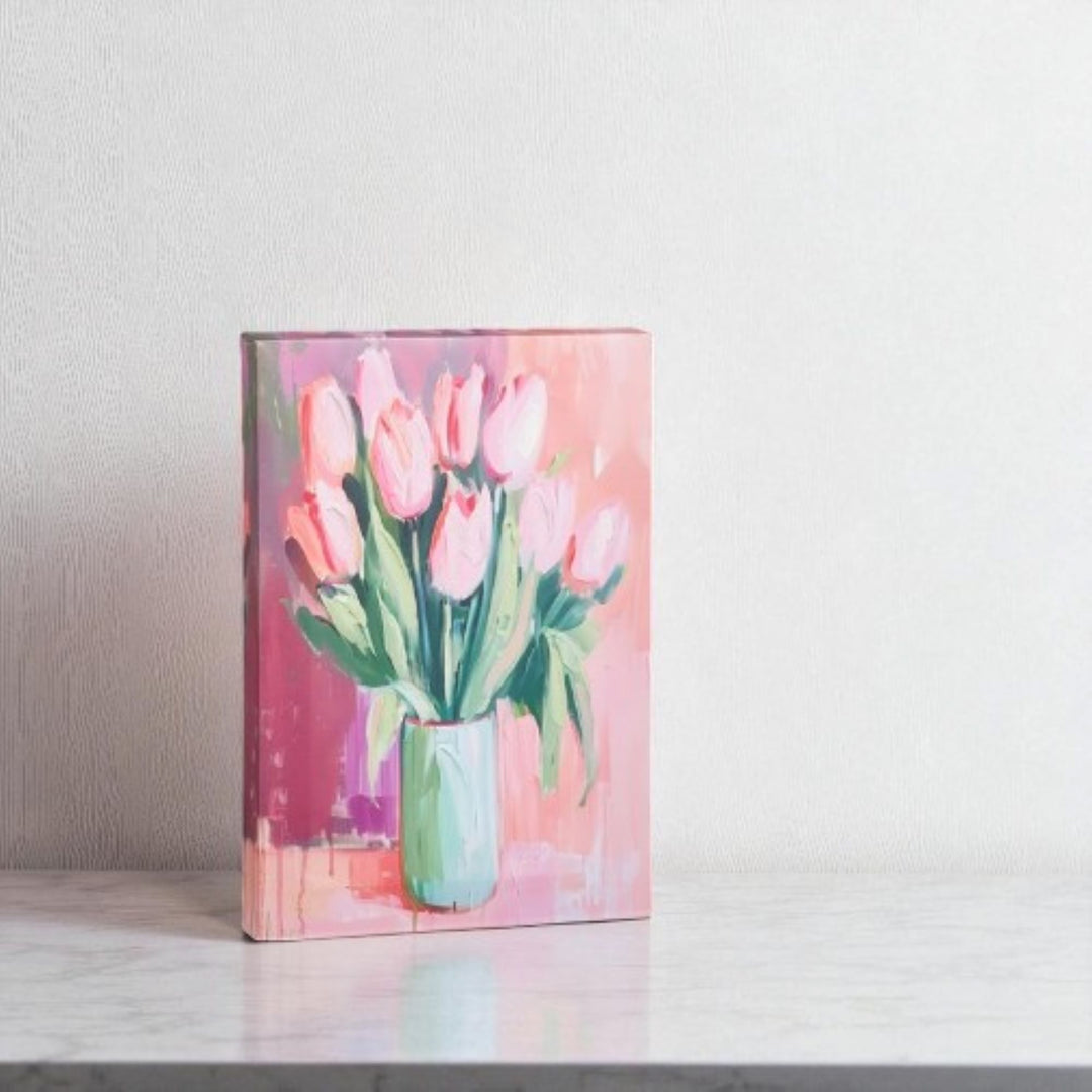 Pink Tulip Floral Wall Art 12", Bright Botanical Canvas Print, Ideal Wall Accent and Thoughtful Gift Idea Floral Wall Art