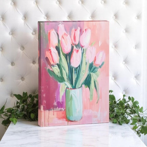 Pink Tulip Floral Wall Art 12", Bright Botanical Canvas Print, Ideal Wall Accent and Thoughtful Gift Idea Floral Wall Art