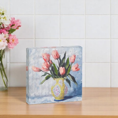 Potted Tulips Wall Art, 6" Floral Decor Accent, Perfect Home Decoration, Gift for Flower Lovers Floral Wall Art