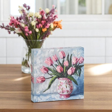 Potted Tulips Wall Art, 6" Floral Decor Accent, Perfect Home Decoration, Gift for Flower Lovers Floral Wall Art