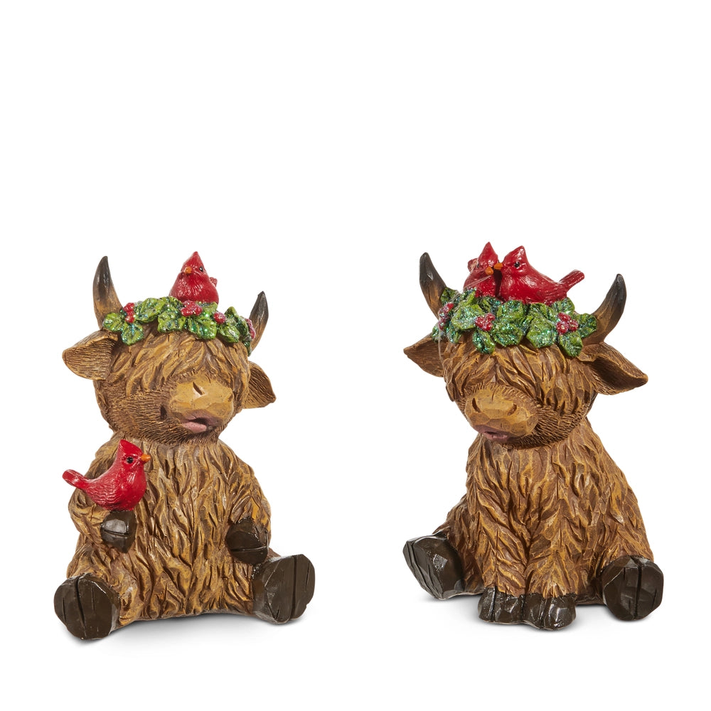 5" Highland Cow with Cardinal Ornament