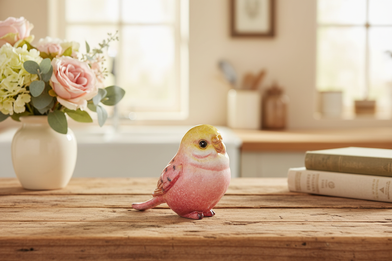 4" Sitting Pink Yellow Parakeets