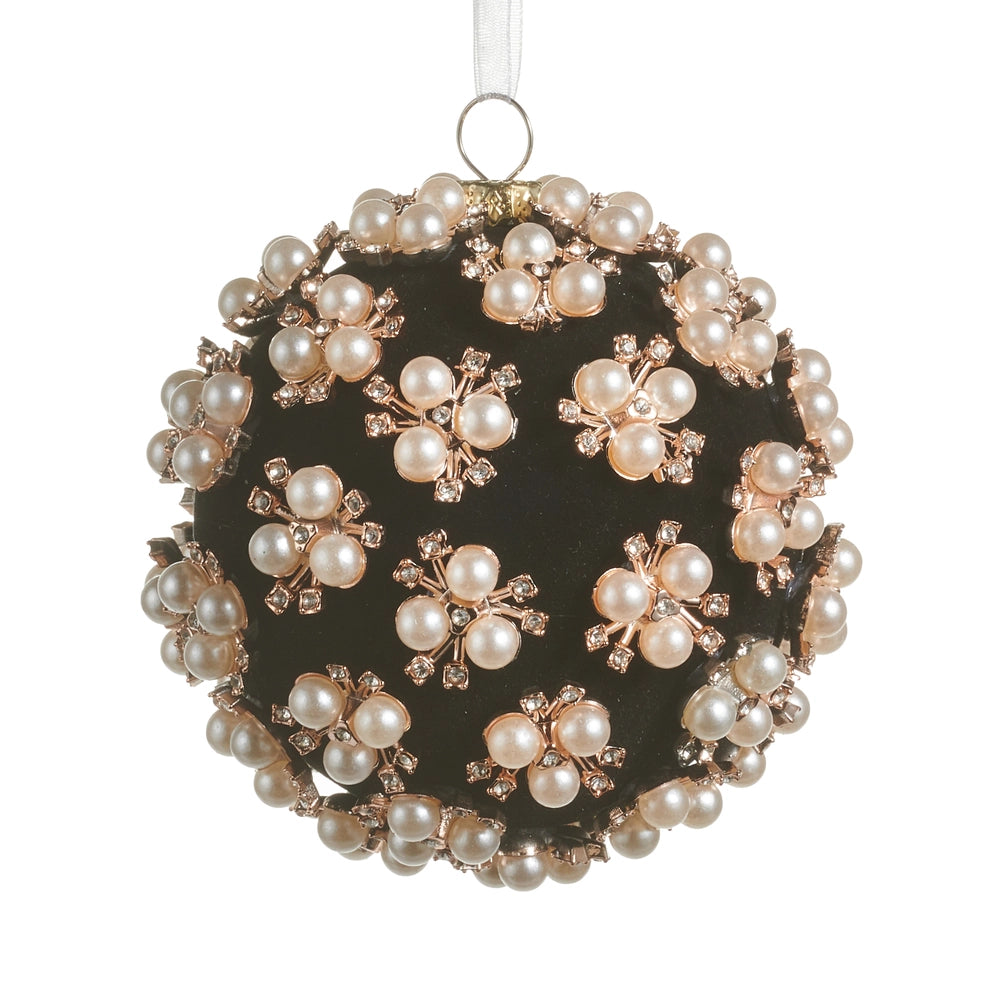 4" Pearl Clustered Black Ball Ornament