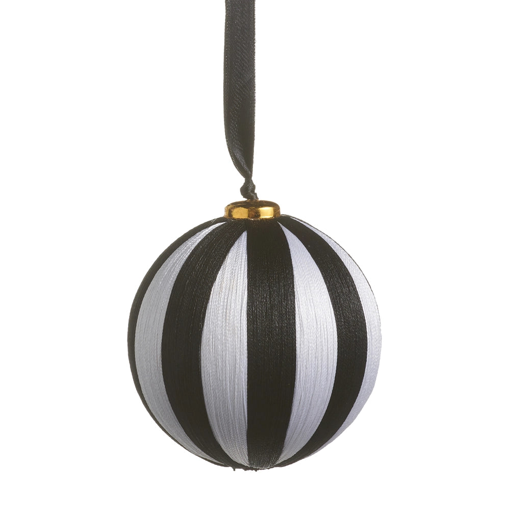 3.5" Black and White Striped Yarn Ball Ornament