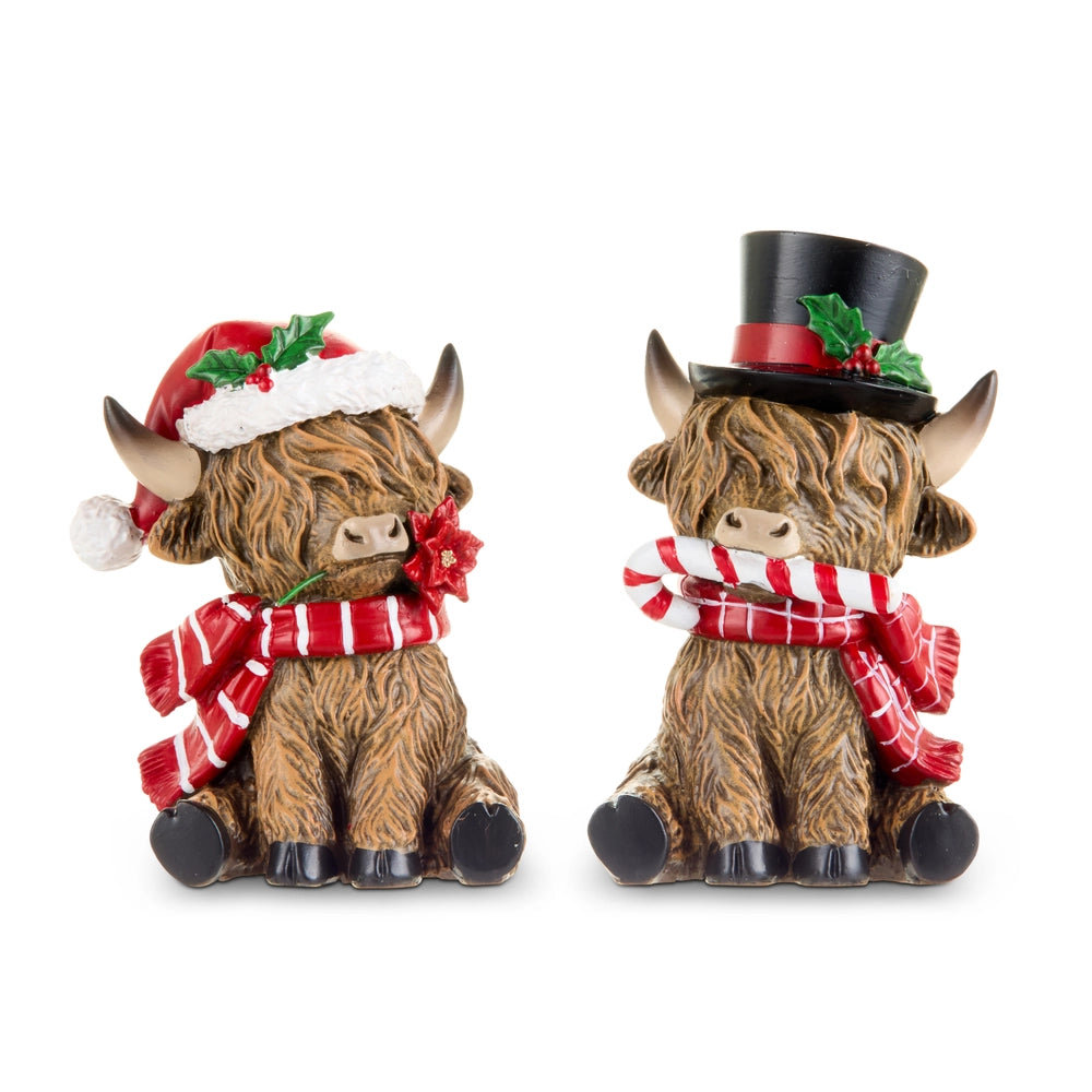 6.5" Christmas Highland Cow with Santa Hats