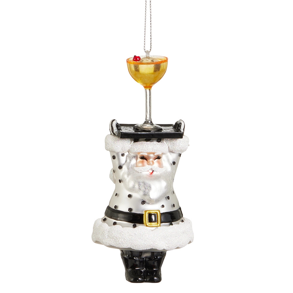 3.5" Champagne Service Santa Ornament