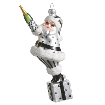 6" Champagne Popping Santa Ornament