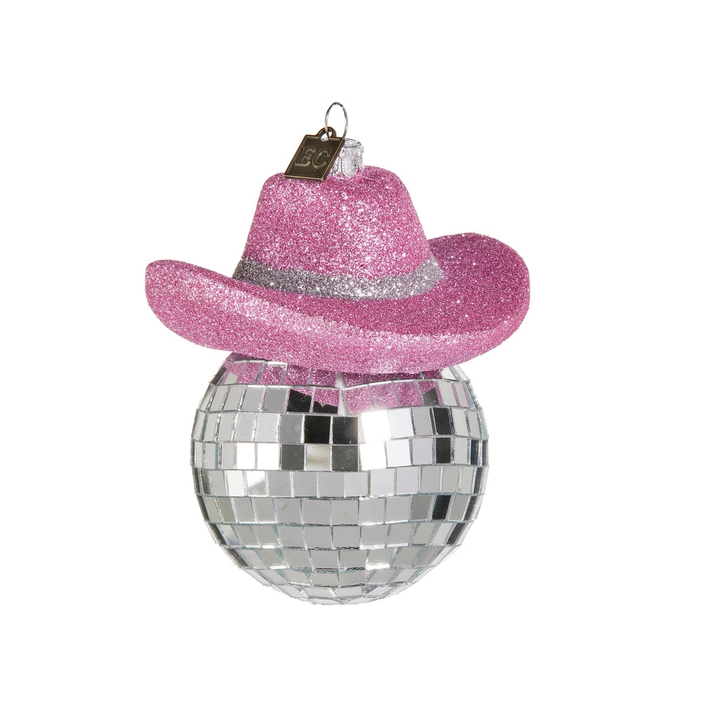 EC 4.25" Glitter Pop Pink Shiny Cowboy Hat Ornament Ornaments & Accents