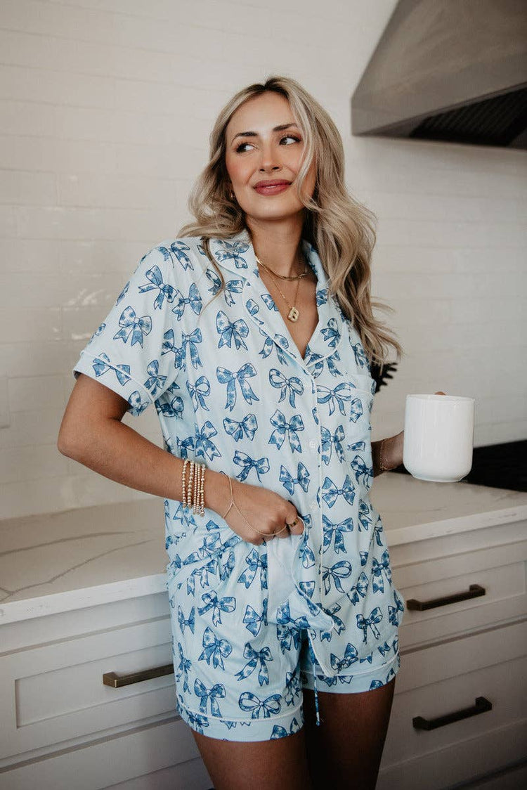 Toile Print Pajamas with Coquette Bows, Adorable Soft Sleepwear for Cozy Nights, Perfect Gift for Girls & Ladies Who Love Cute PJs