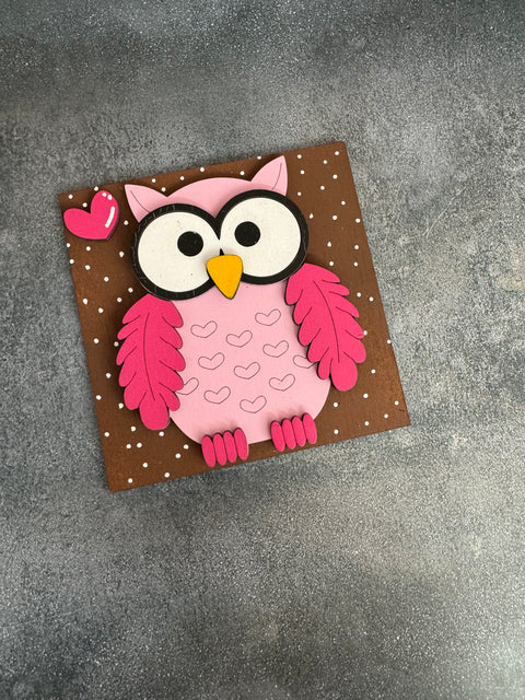 Mini Valentine Leaning Sandwich Board Tiles Interchangeable Add On Pink Owl  