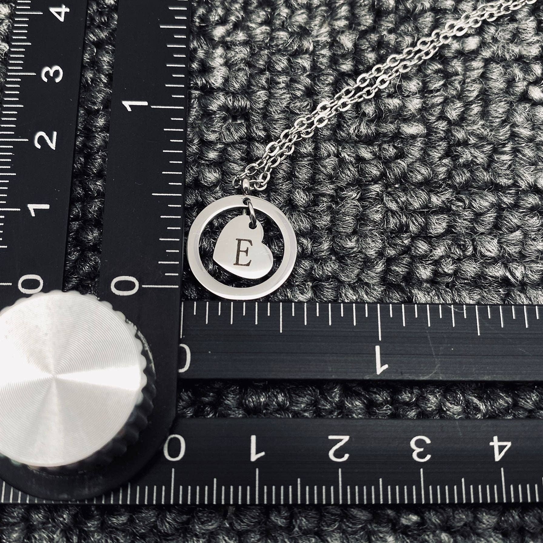 Initial Heart Charm In Ring Stainless Steel Necklace Initial Necklace