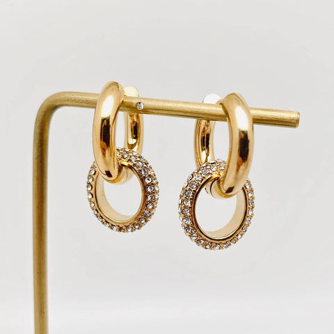 Circular Huggie Earrings 18K Gold Plated with CZ Inlay, Dazzling Statement Jewelry for Women, Chic Gift Idea