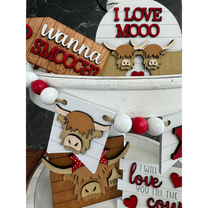 Highland Cow Valentine Tiered Tray Valentine Shelf Sitter