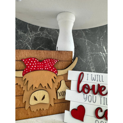 Highland Cow Valentine Tiered Tray Valentine Shelf Sitter
