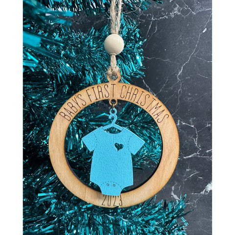 Baby’s First Christmas Ornaments Ornament Onesie - Blue  