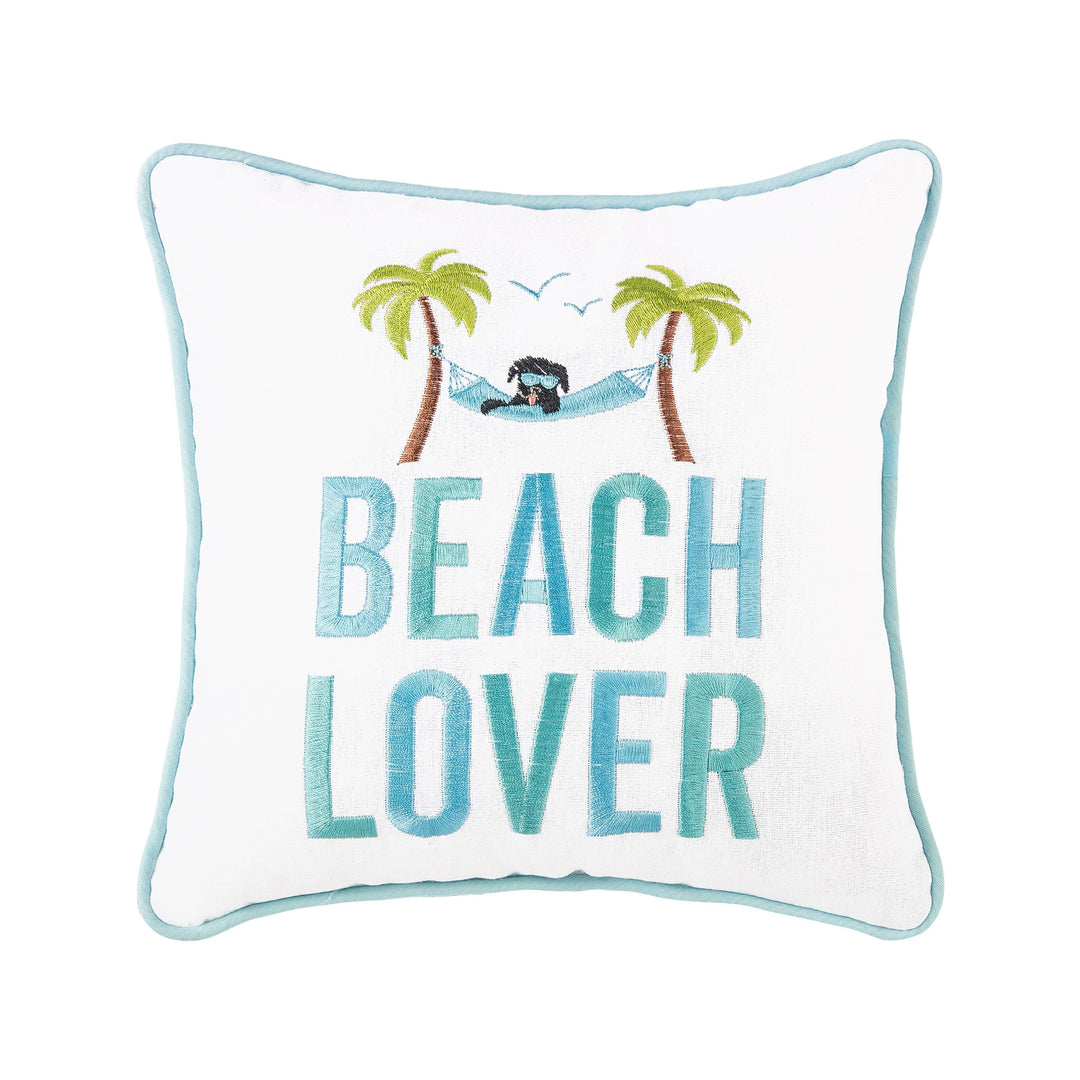 Beach Lover Throw Pillow, Embroidered Coastal Decor, Perfect for Beach House Vibes, Gift for Ocean Enthusiasts Throw Pillow