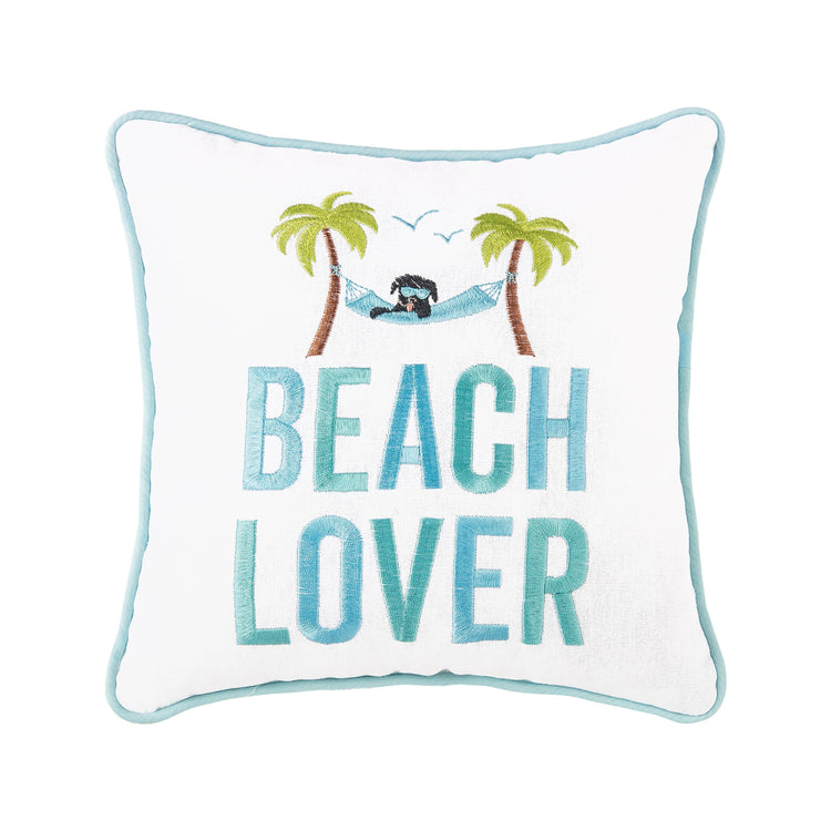 Beach Lover Throw Pillow, Embroidered Coastal Decor, Perfect for Beach House Vibes, Gift for Ocean Enthusiasts Throw Pillow
