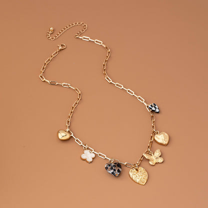 Hearts Checker Rhinestone Charm Necklace