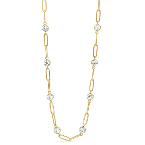18K Gold PVD Steel Station Stone Paperclip Chain Necklace| 14" +02" Chain Necklace