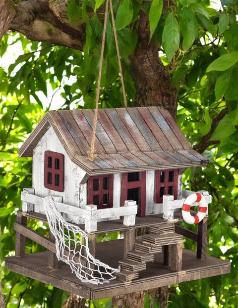Beach Home Birdhouse, Coastal Decor for Outdoors, Handcrafted Wooden Bird House, Rustic Garden Accessory & Gift Idea