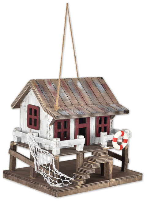 Beach Home Birdhouse, Coastal Decor for Outdoors, Handcrafted Wooden Bird House, Rustic Garden Accessory & Gift Idea