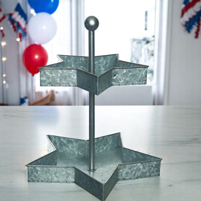 4th of July Silver Star Tiered Tray, chic patriotic home decor, party serving dish, perfect patriotic hostess gift Tiered Tray