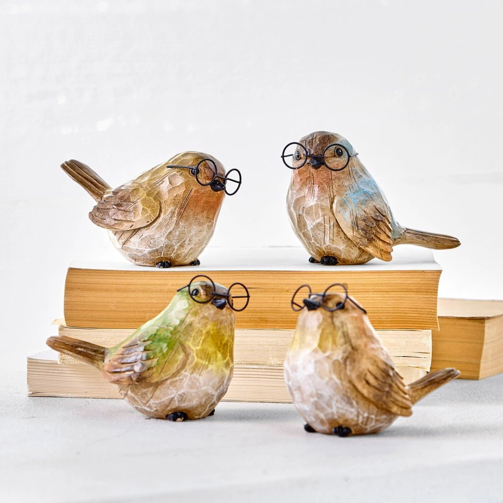 5" Carved Birds with Glasses - Nifty Decor & More