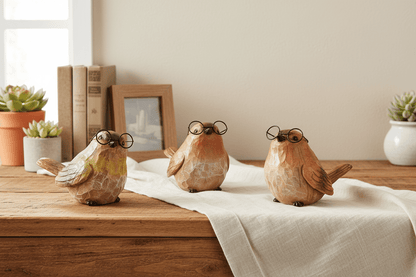 5" Carved Birds with Glasses - Nifty Decor & More