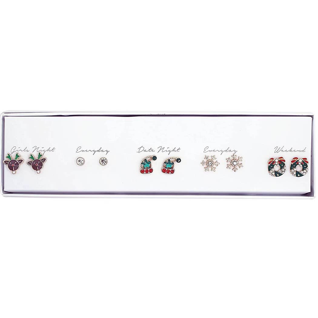 5 Pairs Christmas Stud Earrings Set with Gift Box