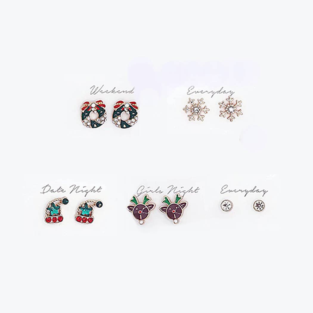 5 Pairs Christmas Stud Earrings Set with Gift Box