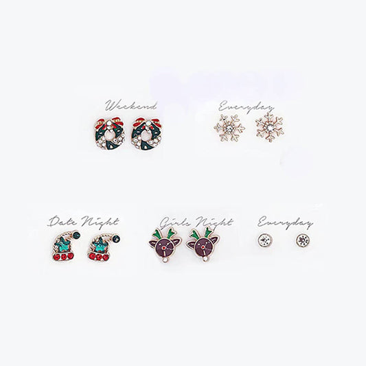 5 Pairs Christmas Stud Earrings Set with Gift Box