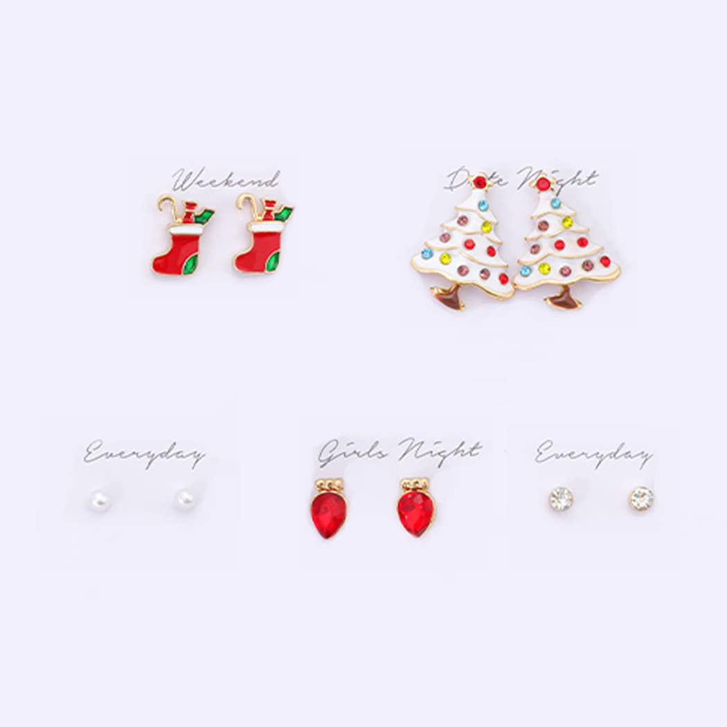 5 Pairs Joyful Holiday Stud Earrings Gift Box
