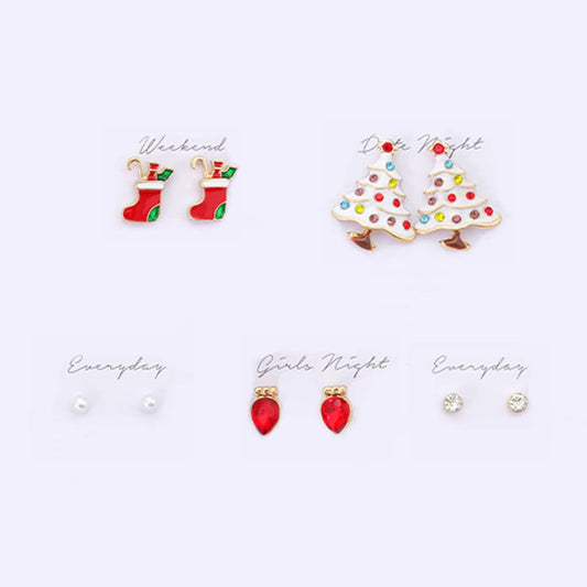 5 Pairs Joyful Holiday Stud Earrings Gift Box