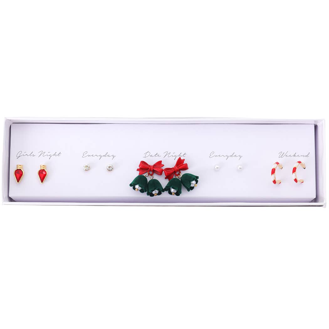 5 Pairs Merry & Bright Stud Earrings Gift Box