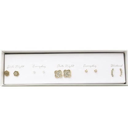 5 Pairs Multi-Designed Stud Earrings Set Gift Box