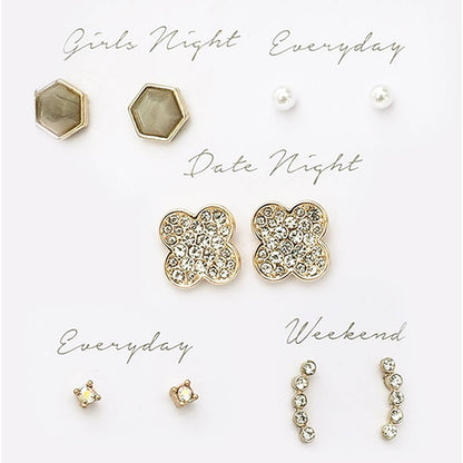 5 Pairs Multi-Designed Stud Earrings Set Gift Box ONE SIZE GD