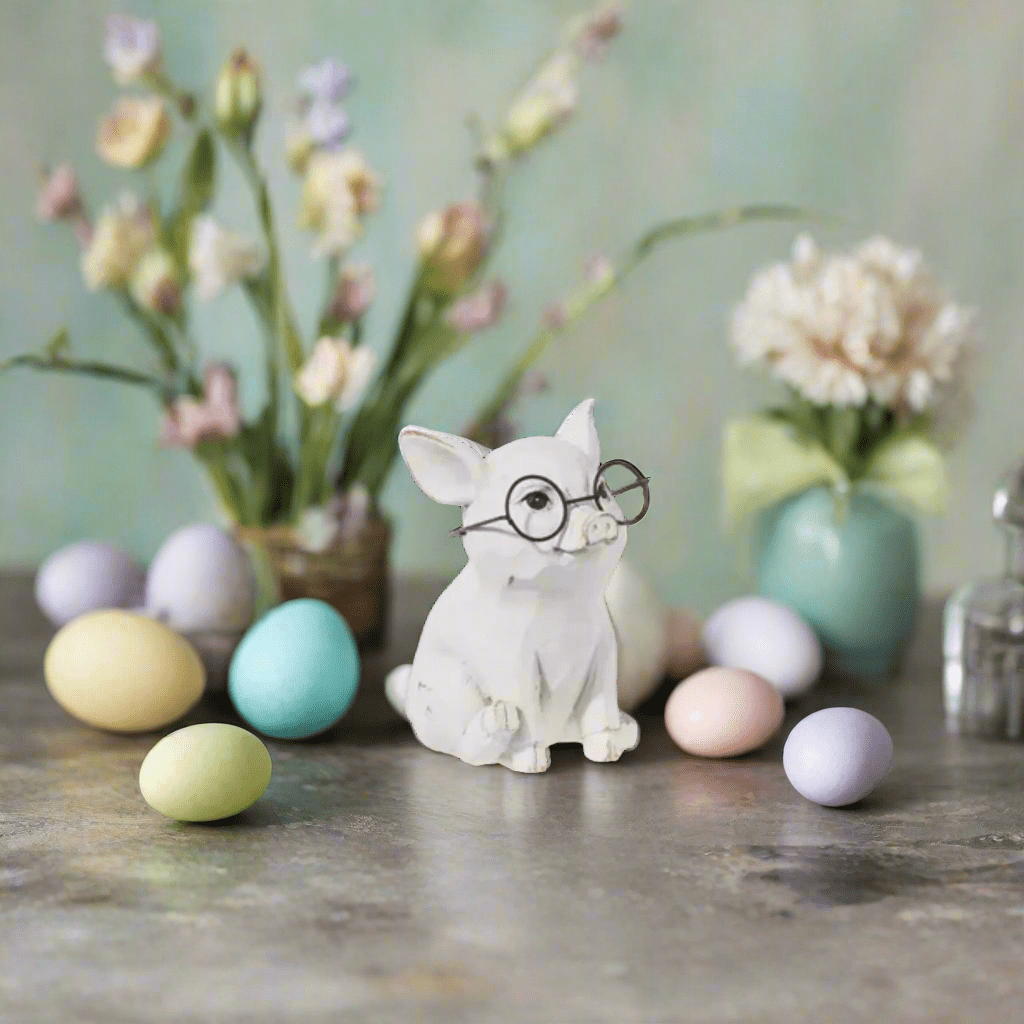 5" Pig with Glasses animal figurine Sitting