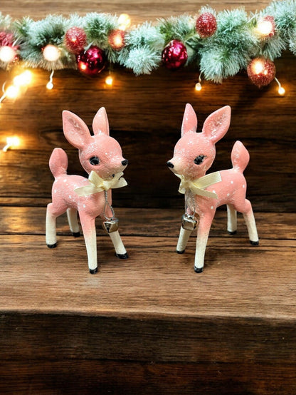 5" Pink Retro Deer Christmas Figurine
