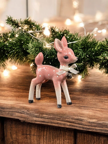 5" Pink Retro Deer Christmas Figurine