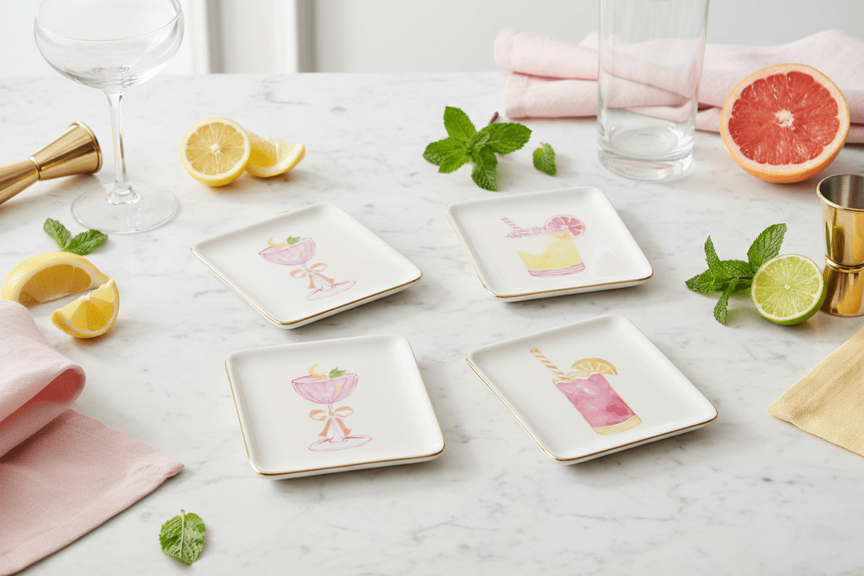 5" Summer Cocktail Ceramic Appetizer Plates - Individually Sold Hand - Painted Plate - Nifty Decor & More