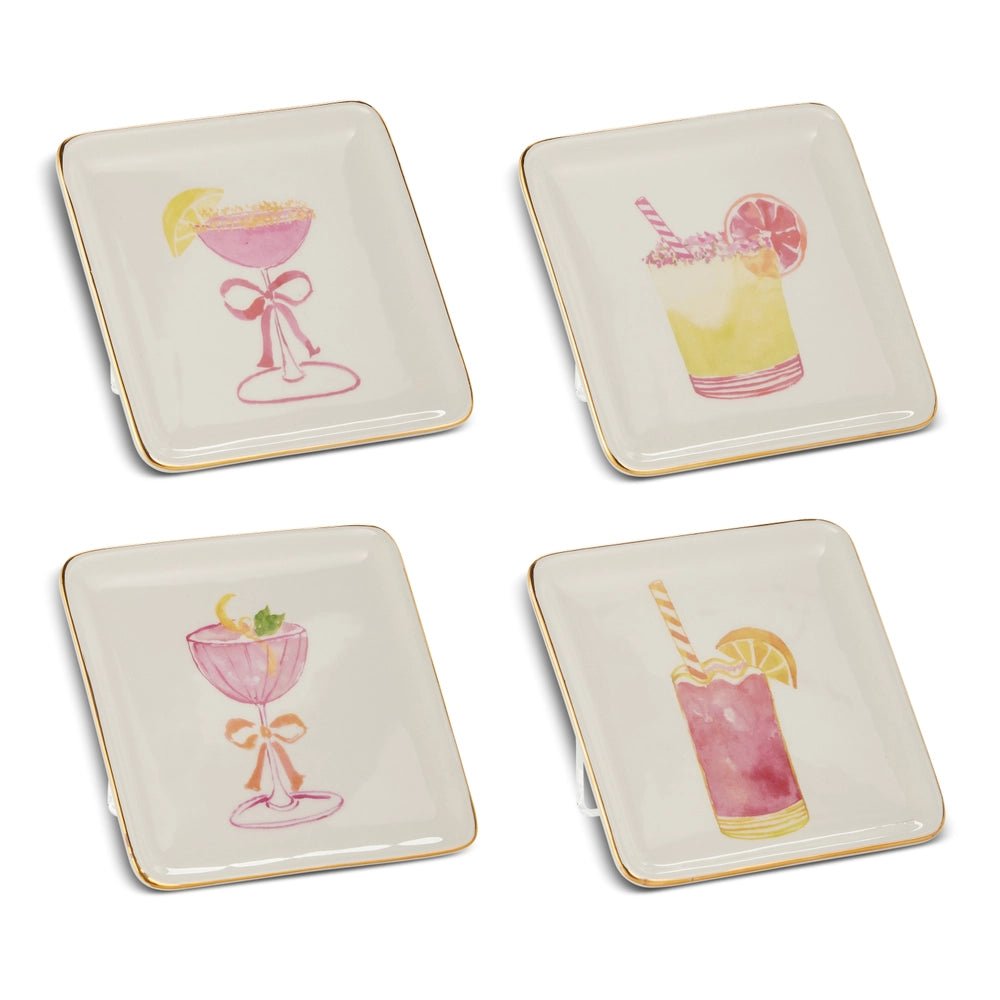 5" Summer Cocktail Ceramic Appetizer Plates - Individually Sold Hand - Painted Plate - Nifty Decor & More