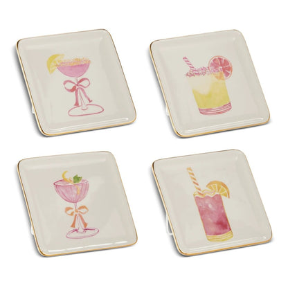 5" Summer Cocktail Ceramic Appetizer Plates - Individually Sold Hand - Painted Plate - Nifty Decor & More