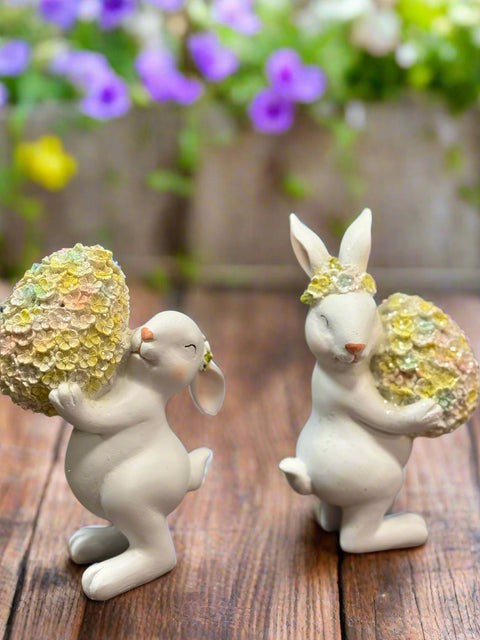 Floral Bunny & Egg Set, Resin Easter Decor, Cute Spring Table Centerpiece, Handmade Bunny Figurine, Spring Decor | Gift Idea