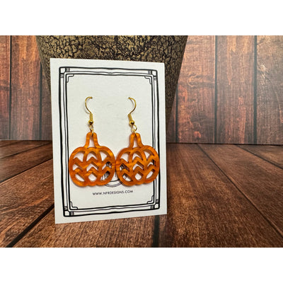 Pumpkin Dangle Earrings Halloween Accessories Wavy Lines Orange Acrylic Gold