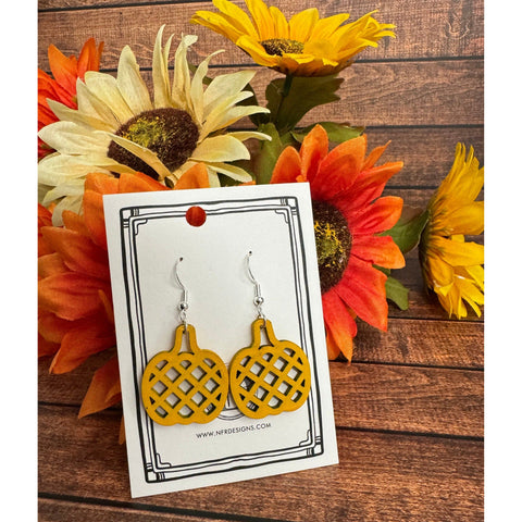 Wooden Pumpkin Earrings  Basket Yellow Silver