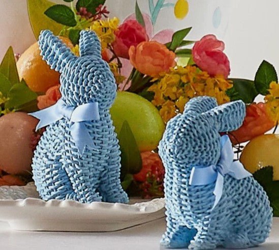 5.25" Blue Woven Bunny (set of 2) - Nifty Decor & More